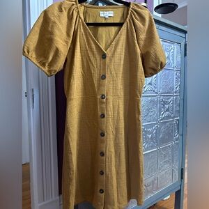 Texture & Thread Golden/Mustard Button-Front Midi Dress